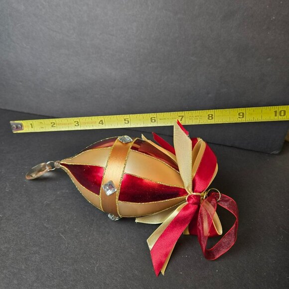 Frontgate Red Gold Drop Ornament With Ribbon And Crystal Accent 8" Hanging Decor - Picture 6 of 7